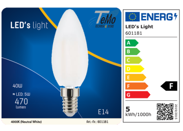 1 STÜCK (VPE) SHADA LED Kerze E14 470lm 5W, neutralweiss 4000K, C35 Opal, EEC: F (0601181)